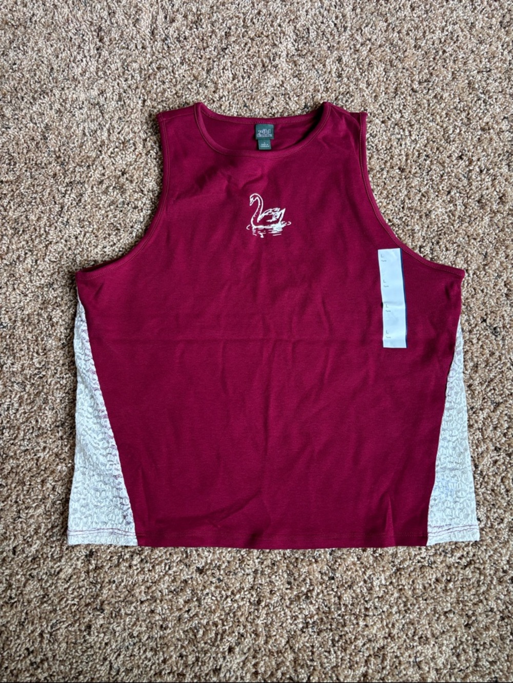 Wild Fable Swan Graphic Sleeveless Cotton Tank Lace Side Detail Size Large